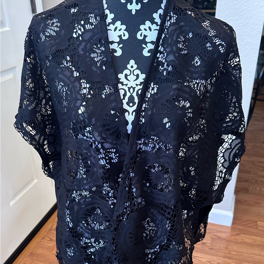 Always Me Black Lace Top kimono cover up